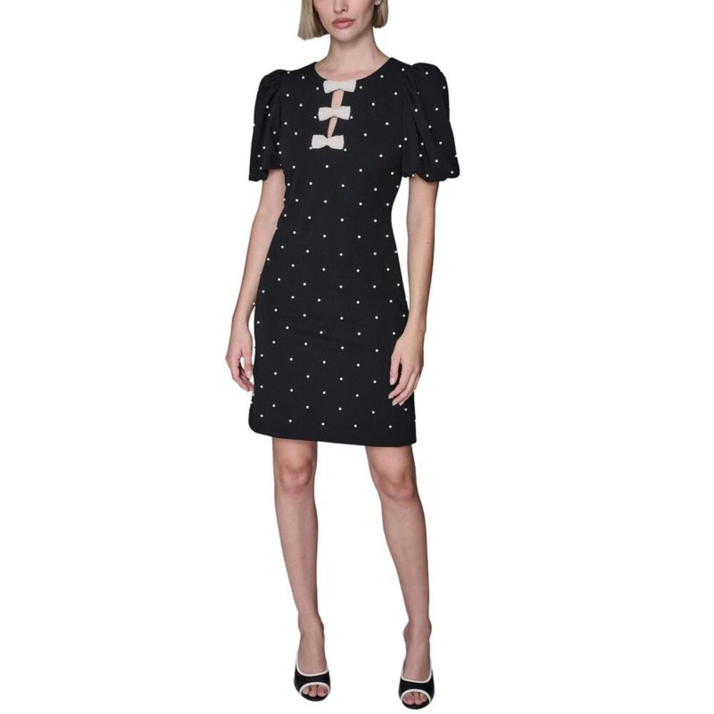 Karl Lagerfeld Paris Womens Pearl-Embellished Scuba Crepe Dress 6 Black - NWT